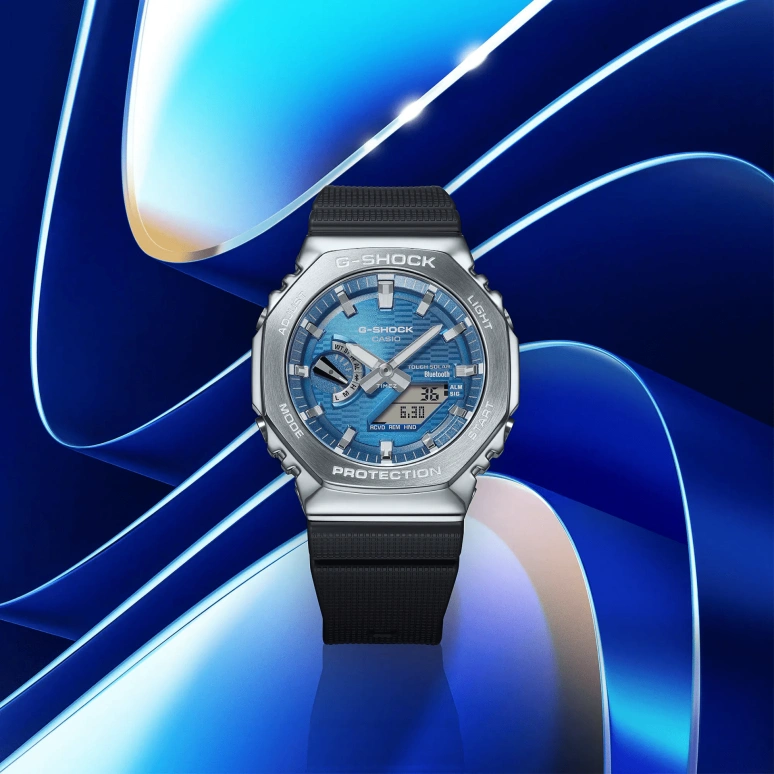 Casio,G-STEEL 49.30x44.40mm,49.30x44.40mm,Stainless Steel,Bio-sourced,Resin,Blue,Quartz,Countdown,Chronograph,Month,Date,Hardlex,Octagon,GBM2100A,GBM2100A-2B