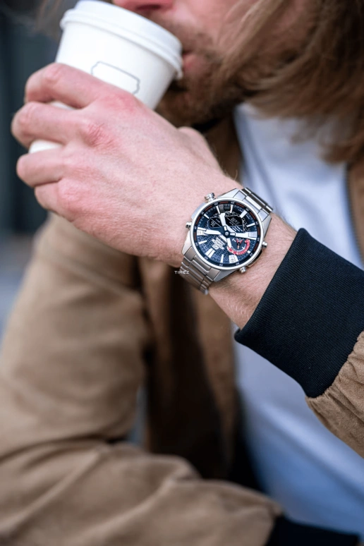 Casio,EDIFICE 46mm,46mm,Stainless Steel,Black,Quartz,Countdown,Chronograph,Month,Date,Sapphire,Round,ECBS100D,ECBS100D-1A