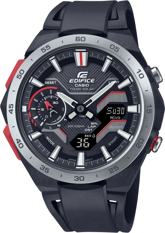 Casio,EDIFICE 47.60x48.20mm,47.60x48.20mm,Stainless Steel,Carbon,Black,Smoky Coal,Quartz,Countdown,Chronograph,Date,Day,Sapphire,Crystal Glass,Round,ECB2200P,ECB2200P-1A