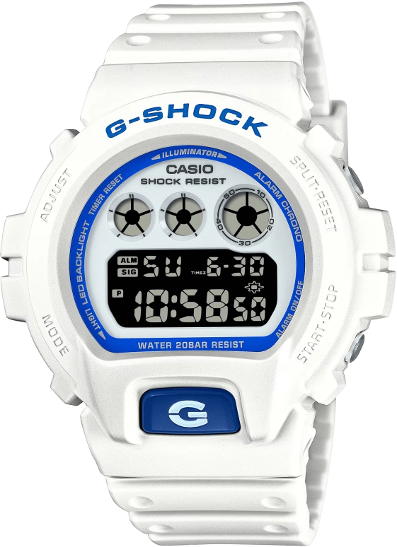 Casio,G-Shock 6900 53.20x50mm,53.20x50mm,Resin,White,Quartz,Countdown,Chronograph,Month,Date,Hardlex,Round,DW6900HDS7A1