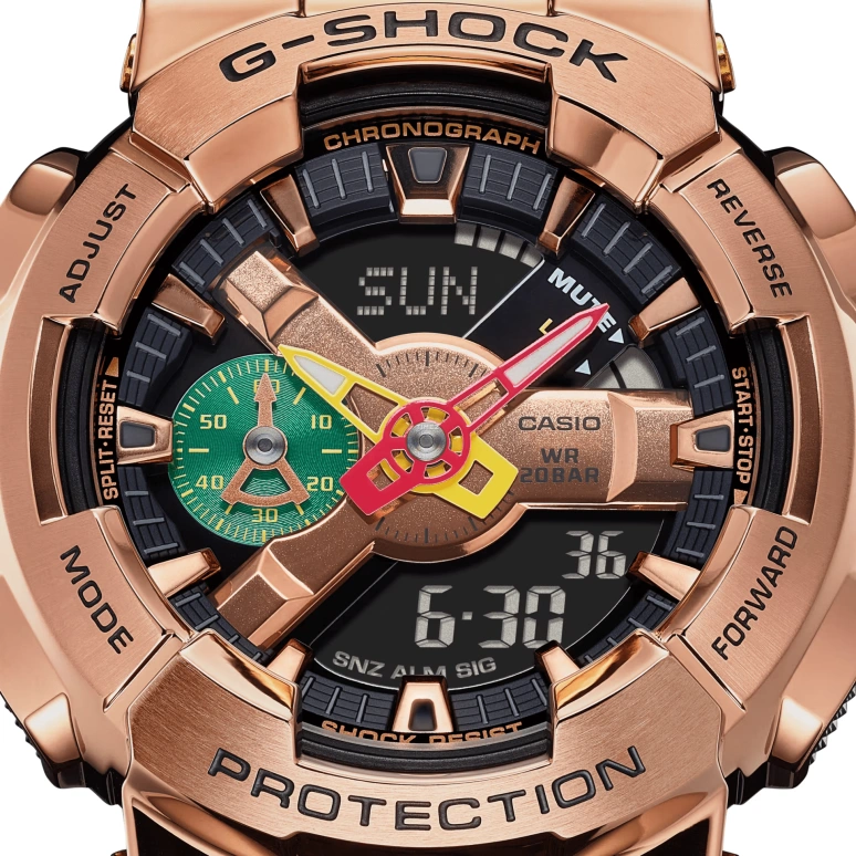 Casio,G-STEEL 48.80mm,48.80mm,Resin,Rose Gold,Black,Green,Quartz,Countdown,Chronograph,Month,Date,Hardlex,Round,GM110RH,GM110RH-1A