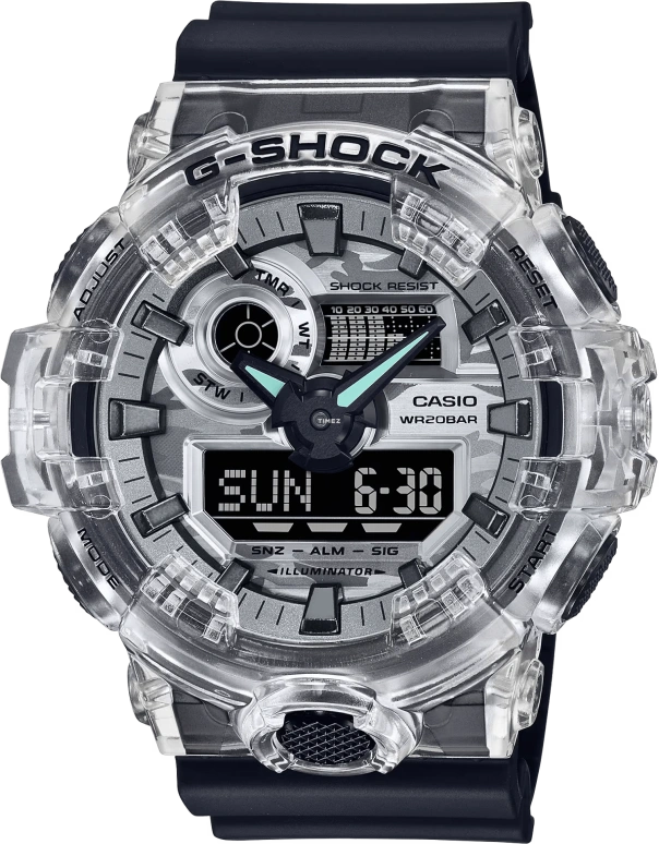 Casio,G-SHOCK 57.50x53.40mm,57.50x53.40mm,Resin,Black,Grey,Quartz,Countdown,Chronograph,Month,Date,Hardlex,Round,GA700SKC,GA700SKC-1A