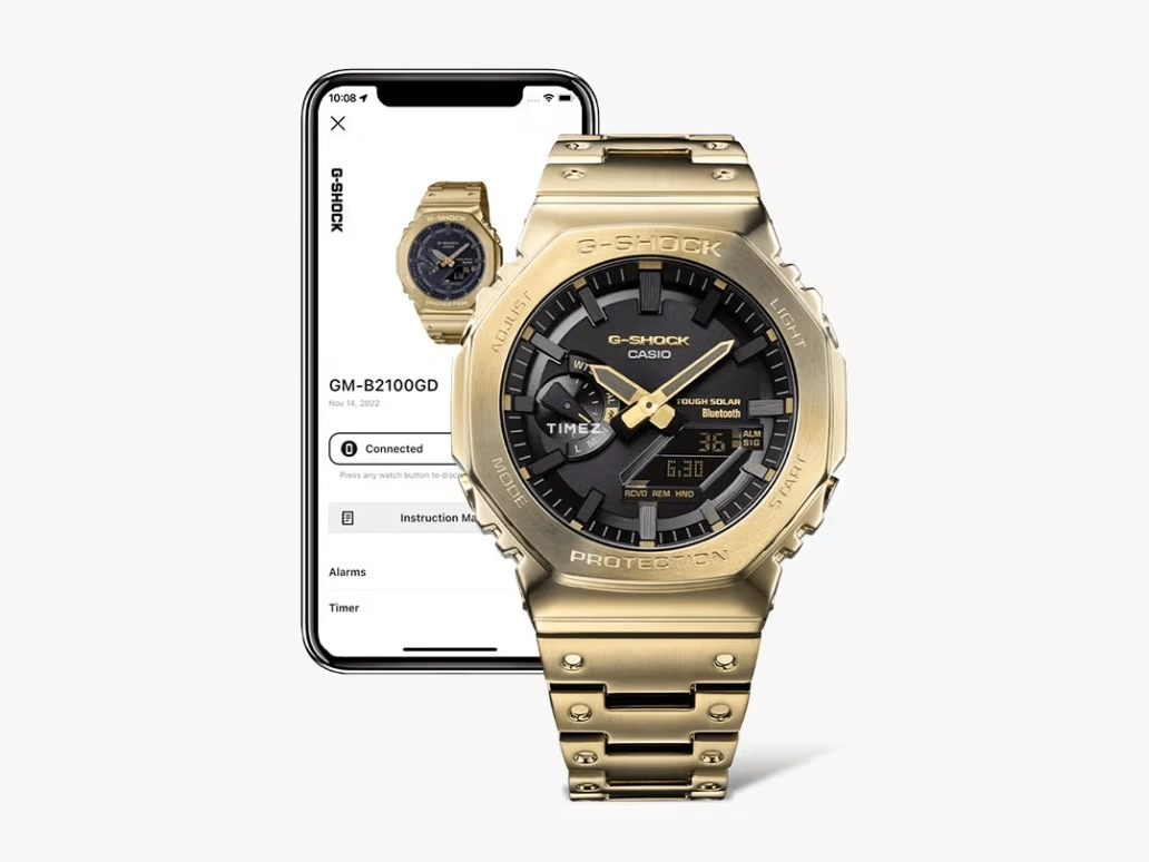 Casio,G-SHOCK 44.40mm,44.40mm,Stainless Steel,Black,Quartz,Countdown,Chronograph,Month,Date,Hardlex,Octagon,GMB2100GD,GMB2100GD-9A