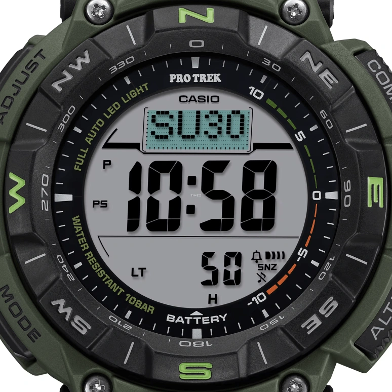 Casio,PROTREK 54.70x51.70mm,54.70x51.70mm,Resin,Bio-sourced,Black,Grey,Quartz,Countdown,Chronograph,Month,Date,Hardlex,Round,PRG340B,PRG340B-3