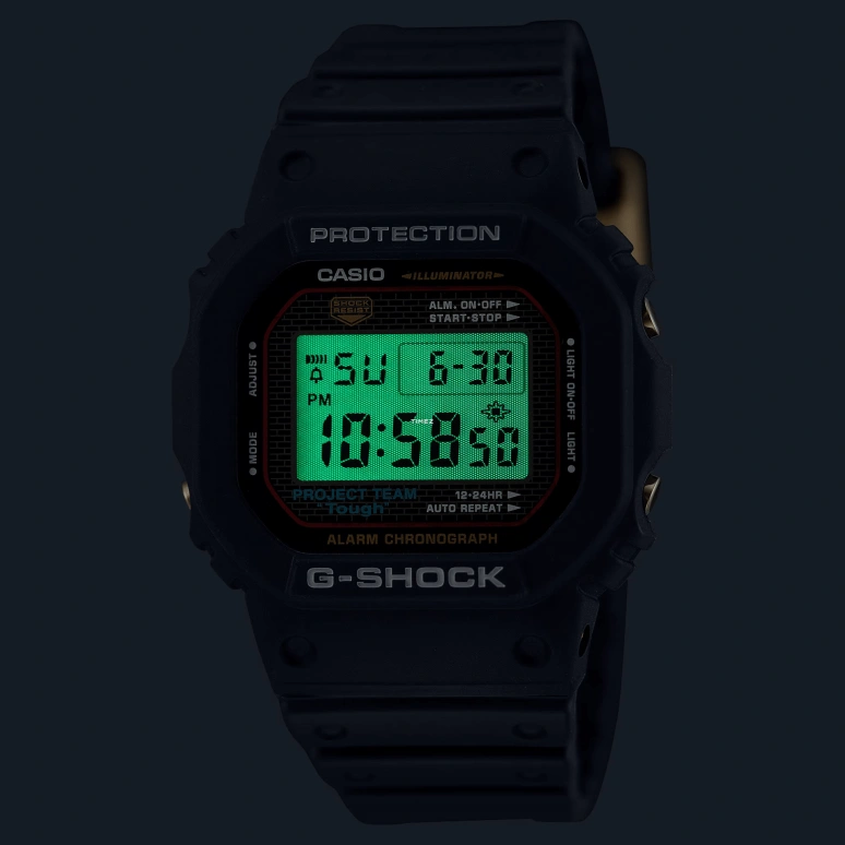 Casio,5600 48.90x42.80mm,48.90x42.80mm,Resin,Bio-sourced,Stainless Steel,Black,Yellow,Quartz,Countdown,Chronograph,Month,Date,Hardlex,Square,DW5040PG,DW5040PG-1