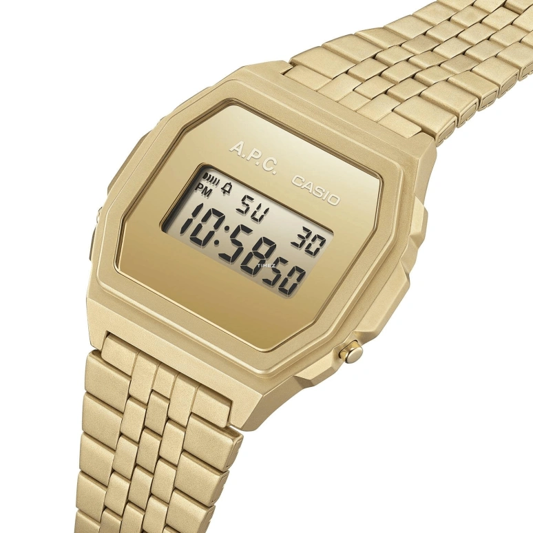 Casio,VINTAGE 39.60x38mm,39.60x38mm,Stainless Steel,Gold,Quartz,Chronograph,Date,Day,Hour Strike,Hardlex,Square,A1000ACG,A1000ACG-9