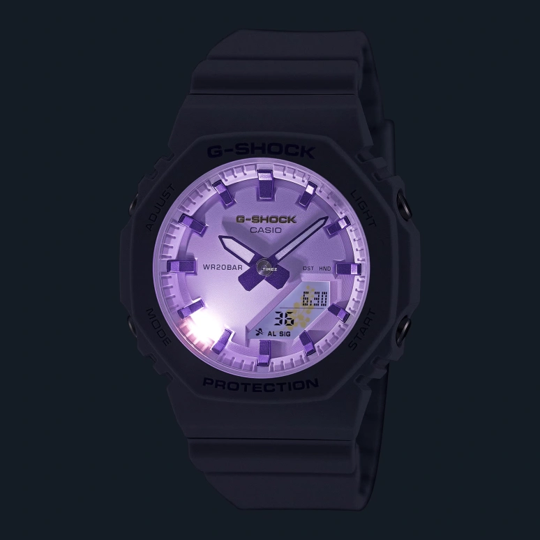 Casio,G-SHOCK 46x40.20mm,46x40.20mm,Resin,Bio-sourced,Purple,Quartz,Countdown,Chronograph,Month,Date,Octagon,GMAP2125W,GMAP2125W-6A