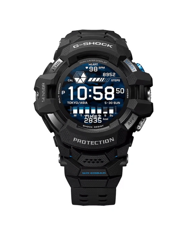 Casio,G-SHOCK 56.30mm,56.30mm,Resin,Blue,Black,Processor,Smartwatch,GPS,Altitude Indicator,Compass,Hardlex,Round,GSWH1000,GSWH1000-1