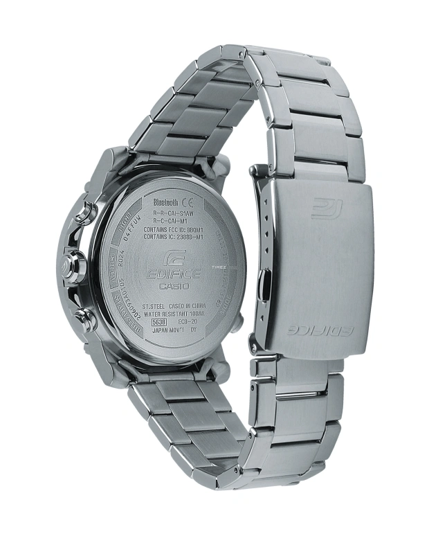 Casio,EDIFICE 46mm,46mm,Stainless Steel,Black,Quartz,Countdown,Chronograph,Month,Date,Hardlex,Round,ECB20D,ECB20D-1A