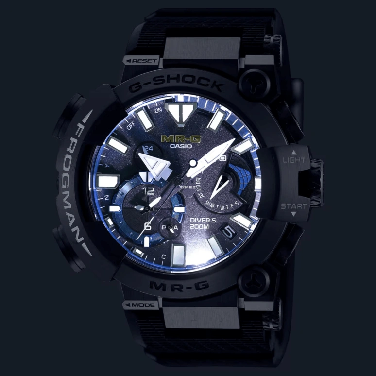 Casio,MR-G 56x49.70mm,56x49.70mm,Titanium,Black,Quartz,Countdown,Chronograph,Month,Date,Sapphire,Glass,Round,MRGBF1000R,MRGBF1000R-1A