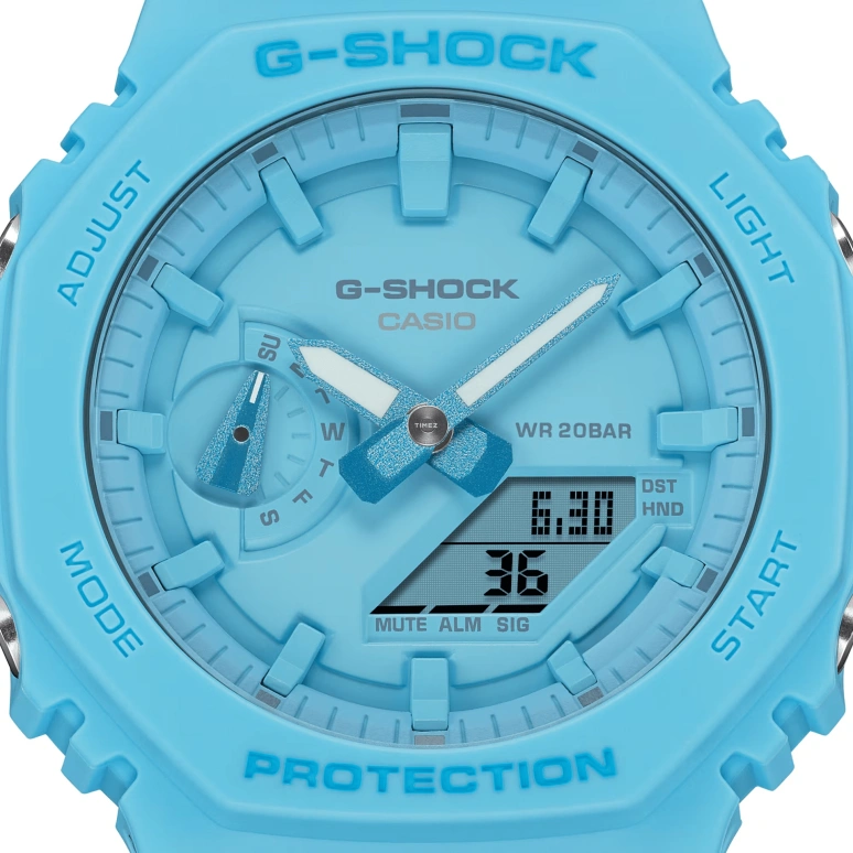 Casio,G-SHOCK 48.50x45.40mm,48.50x45.40mm,Carbon,Bio-sourced,Resin,Blue,Quartz,Countdown,Chronograph,Month,Date,Hardlex,Octagon,GA2100,GA2100-2A2