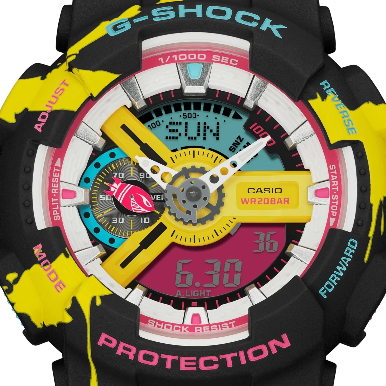 Casio,G-Shock GA-110 51.20mm,51.20mm,Resin,Yellow,White,Dual,Quartz,Countdown,Chronograph,Month,Date,Hardlex,Round,GA110LL,GA110LL-1A
