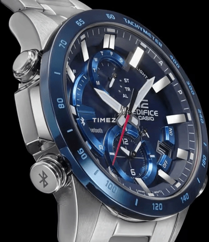 Casio,EDIFICE 45.80mm,45.80mm,Stainless Steel,Blue,Quartz,Chronograph,Date,Day,Power Reserve Indicator,Hardlex,Round,EQB900DB,EQB900DB-2A