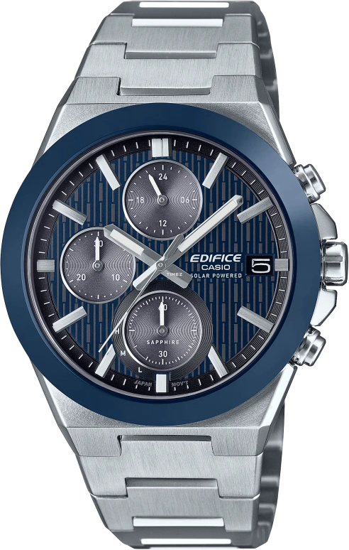 Casio,EDIFICE 46.70x40.90mm,46.70x40.90mm,Stainless Steel,Ceramic,Blue,Quartz,Chronograph,Day,Solar Charging,EFSS650D,EFSS650D-2A