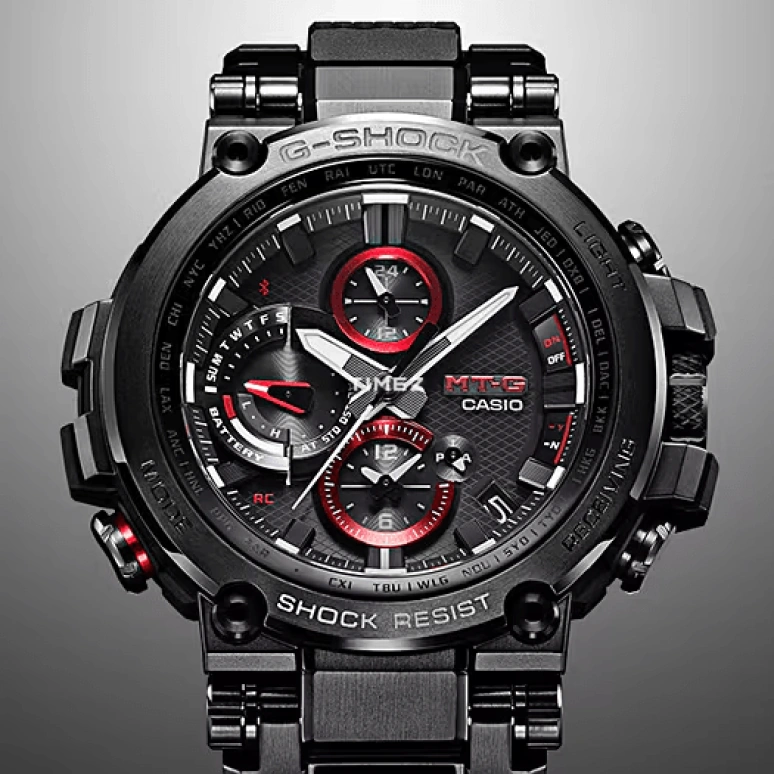Casio,MTG 55.80x51.70mm,55.80x51.70mm,Resin,Black,Quartz,Countdown,Chronograph,Date,Day,Sapphire,Crystal Glass,Round,MTGB1000B,MTGB1000B-1A