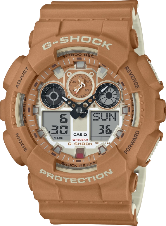 Casio,G-Shock GA-100 51.20mm,51.20mm,Resin,Dual,Brown,White,Quartz,Countdown,Chronograph,Month,Date,Hardlex,Round,GA100SHB,GA100SHB-5A
