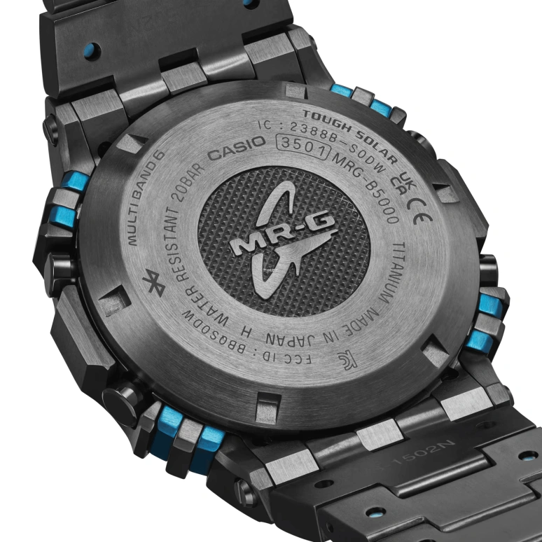 Casio,MR-G 49.40x43.20mm,49.40x43.20mm,Titanium,Cobalt Alloy,Black,Blue,Quartz,Countdown,Chronograph,Month,Date,Sapphire,Crystal Glass,Square,MRGB5000BA,MRGB5000BA-1