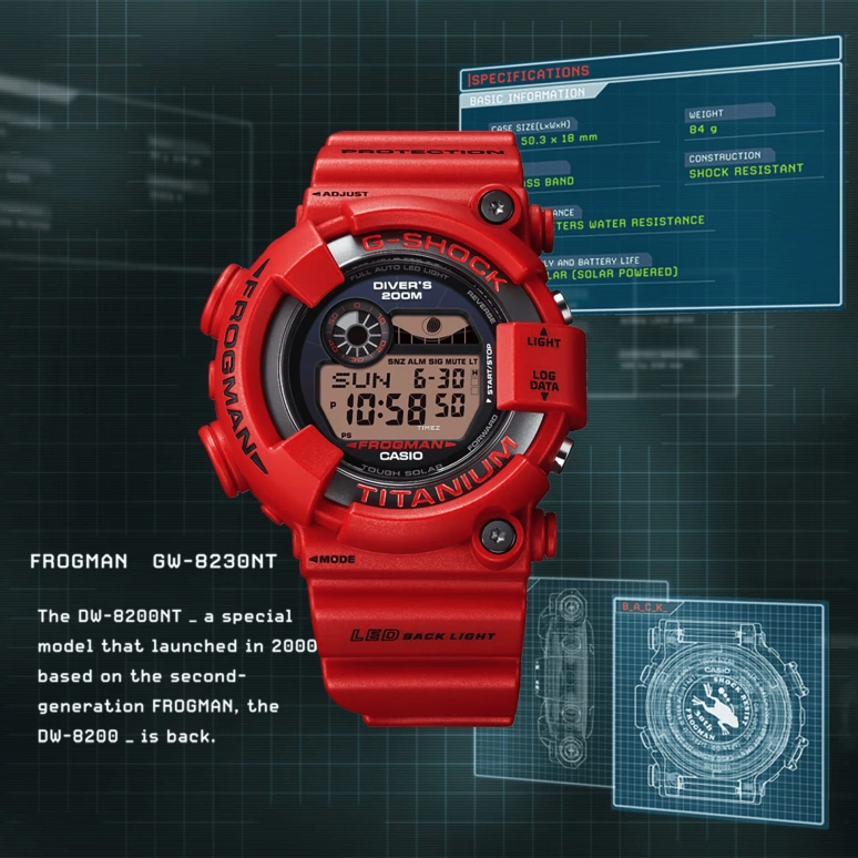 Casio,MASTER OF G - SEA 52x50.30mm,52x50.30mm,Titanium,Bio-sourced,Resin,Black,Quartz,Countdown,Chronograph,Month,Date,Hardlex,Round,GW8230NT,GW8230NT-4