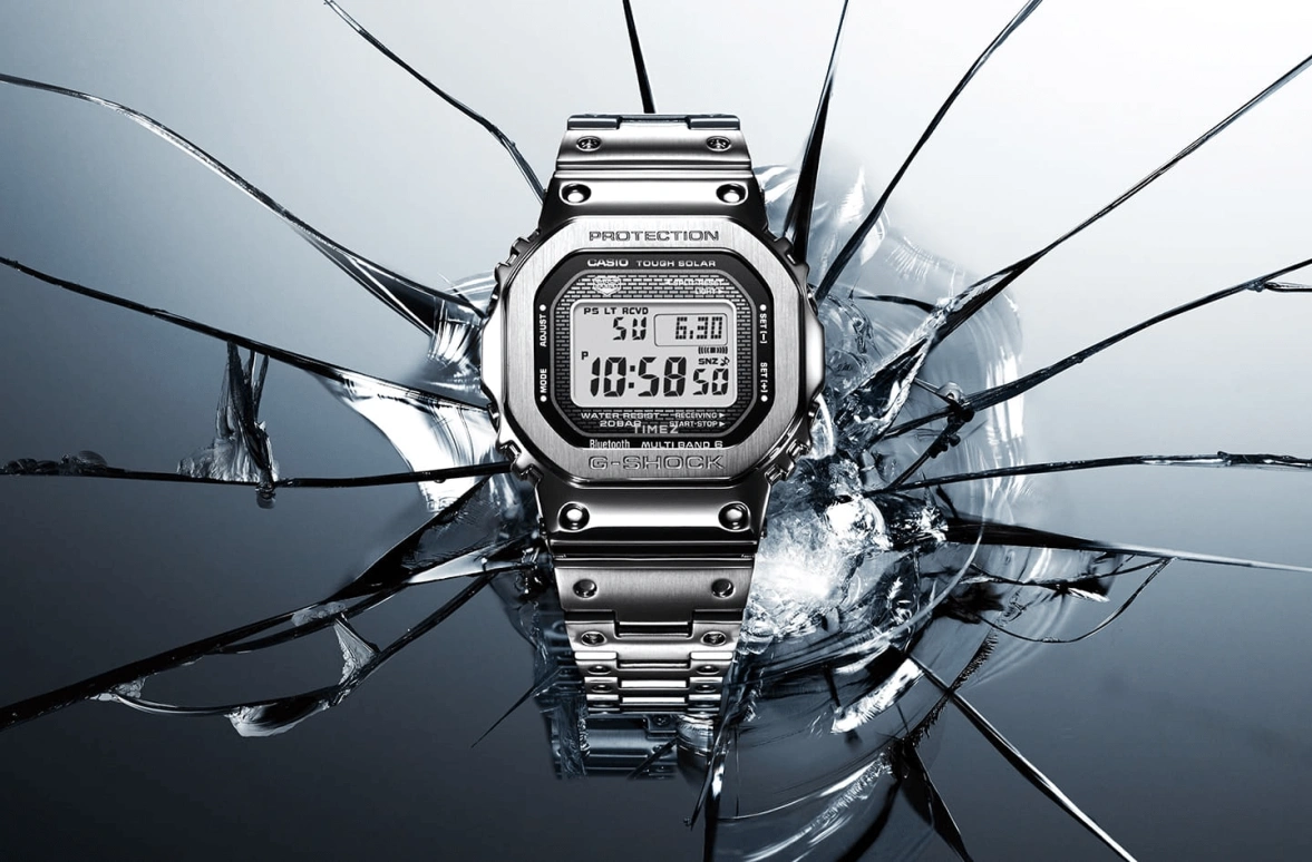 Casio,G-SHOCK 49.30x43.20mm,49.30x43.20mm,Stainless Steel,Black,Quartz,Countdown,Chronograph,Perpetual Calendar,Month,Square,Silver,GMW,GMW-B5000D-1