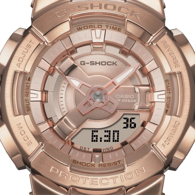 Casio,G-SHOCK 46x42mm,46x42mm,Resin,Stainless Steel,Pink Red,Quartz,Countdown,Chronograph,Month,Date,Hardlex,Round,GMS110PG,GMS110PG-4A