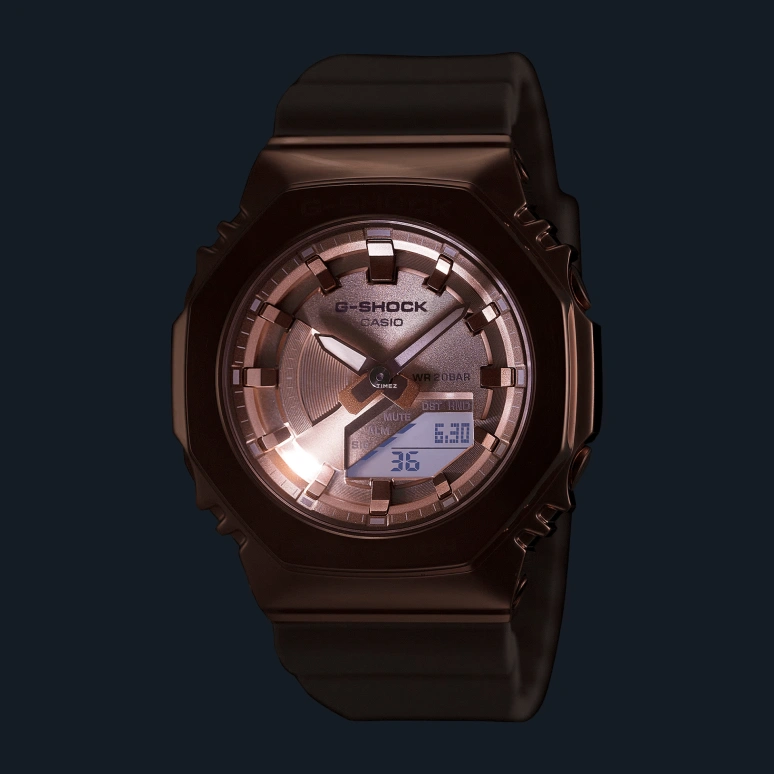 Casio,G-SHOCK 40.40mm,40.40mm,Resin,Pink Gold,Quartz,Countdown,Chronograph,Month,Date,Hardlex,Octagon,GMS2100PG,GMS2100PG-4A