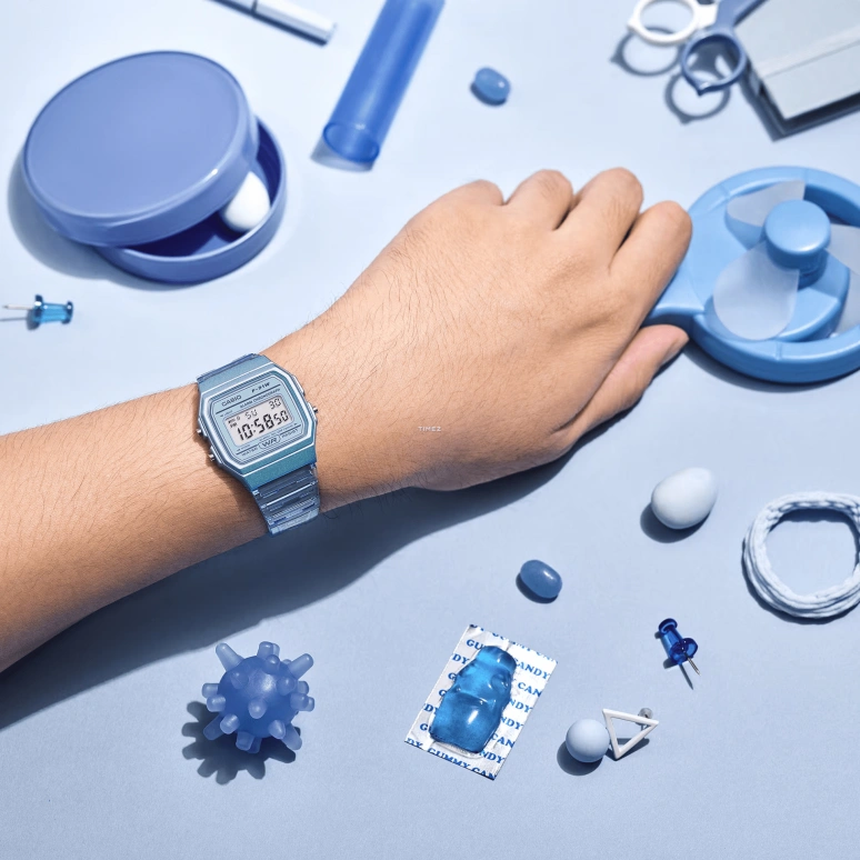 Casio,DIGITAL 38.20x35.20mm,38.20x35.20mm,Resin,Blue,Quartz,Chronograph,Date,Day,Hour Strike,Plexi,Square,F91WS,F91WS-2