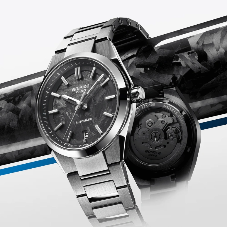 Casio,EDIFICE 43.50x39mm,43.50x39mm,Stainless Steel,Black,Automatic,Day,Anti-magnetic,EFK100CD,EFK100CD-1A