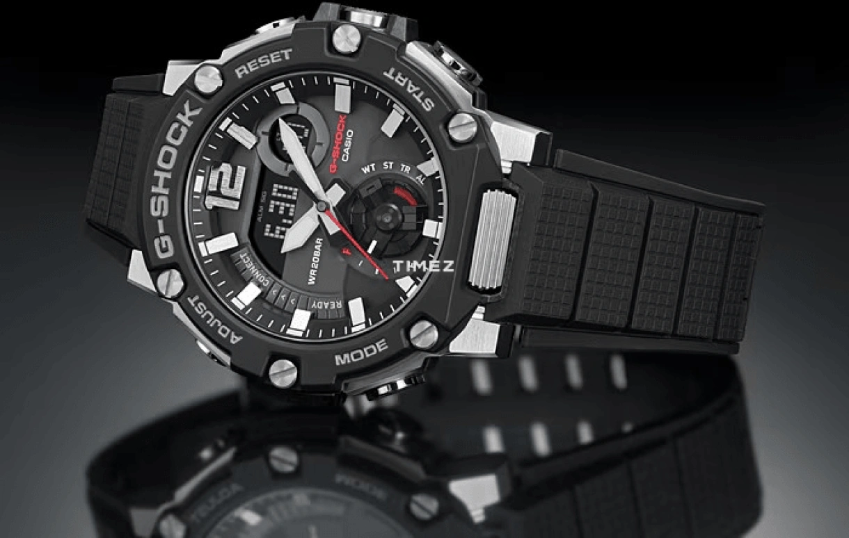 Casio,G-STEEL 50.30mm,50.30mm,Stainless Steel,Black,Quartz,Countdown,Chronograph,Month,Date,Hardlex,Round,GSTB300,GSTB300-1A