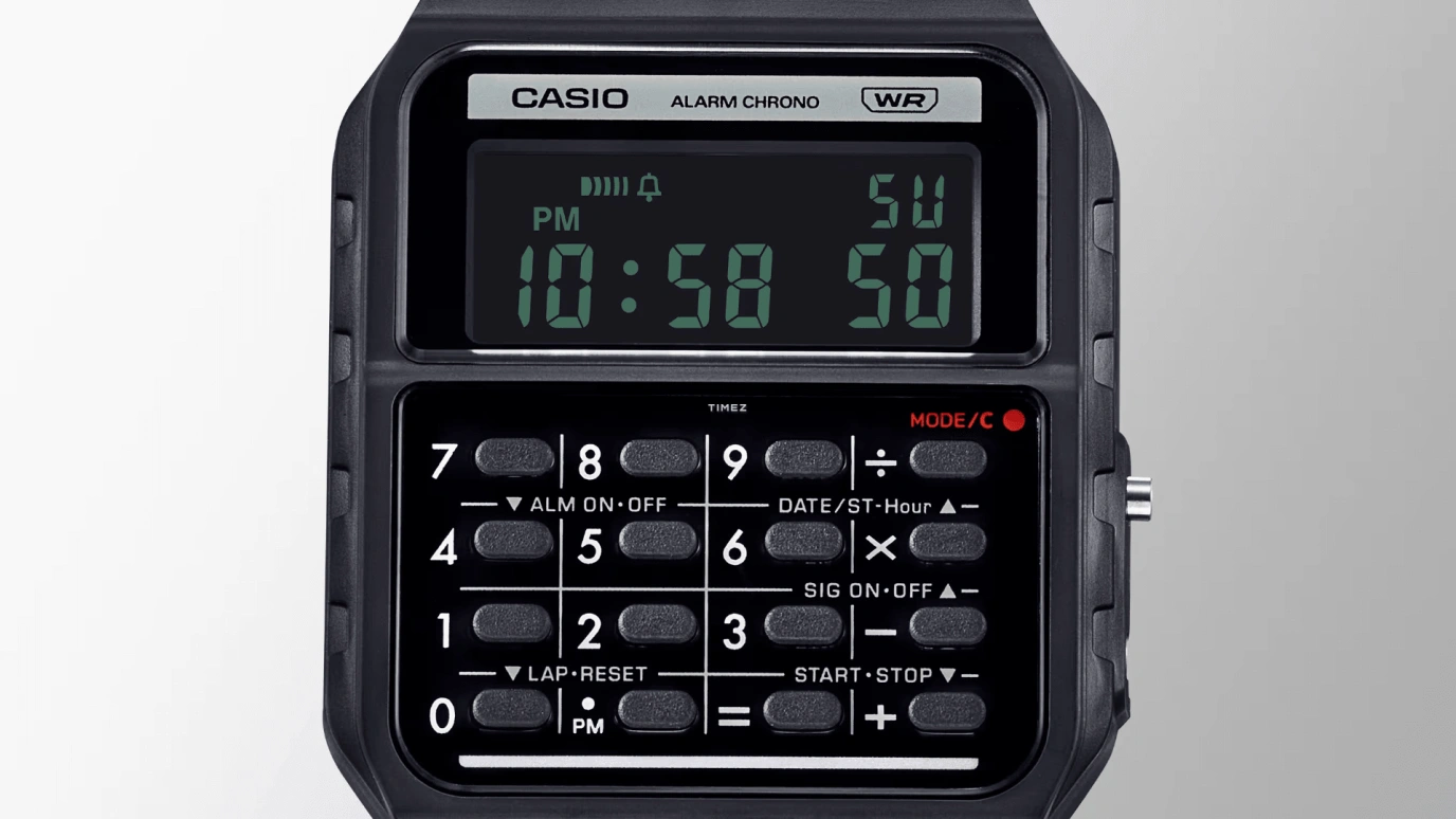 Casio,POP 43.20x34.40mm,43.20x34.40mm,Resin,Black,Quartz,Chronograph,Annual Calendar,Month,Date,Plexi,Rectangular,CA53WB,CA53WB-1B