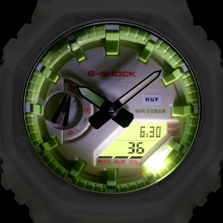 Casio,G-SHOCK 48.50x45.40mm,48.50x45.40mm,Resin,Carbon,Cream,Green,Quartz,Countdown,Chronograph,Month,Date,Hardlex,Octagon,GA2100HUF,GA2100HUF-5A