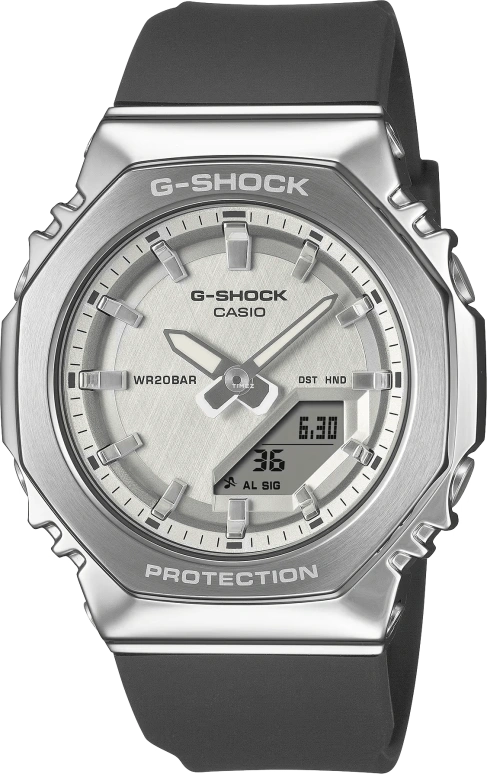 Casio,G-SHOCK 45.90x40.50mm,45.90x40.50mm,Resin,Stainless Steel,Silver,Quartz,Countdown,Chronograph,Month,Date,Hardlex,Octagon,GMS2110,GMS2110-1A7