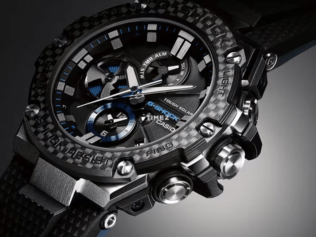 Casio,G-STEEL 53.80mm,53.80mm,Resin,Stainless Steel,Carbon,Black,Quartz,Countdown,Chronograph,Day,Dule Time,Sapphire,Round,GSTB100XA,GSTB100XA-1A