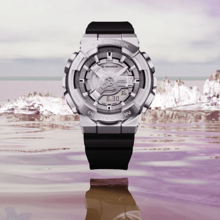 Casio,G-SHOCK 46x42mm,46x42mm,Resin,Stainless Steel,Silver,Quartz,Countdown,Chronograph,Month,Date,Hardlex,Round,GMS110,GMS110-1A