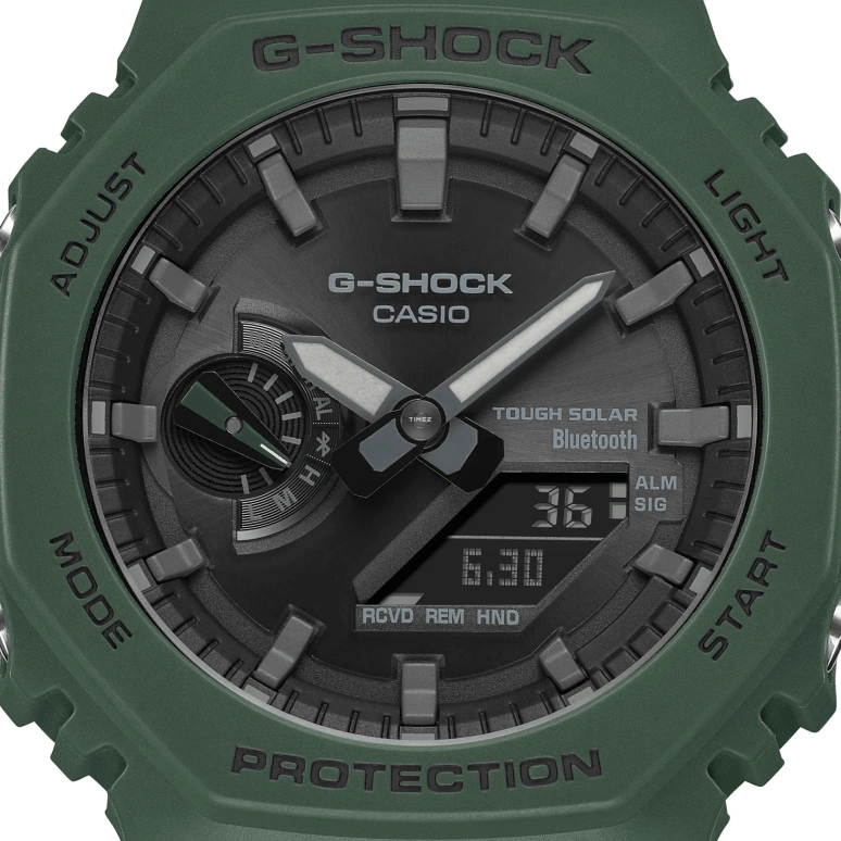 Casio,G-SHOCK 48.50x45.40mm,48.50x45.40mm,Resin,Carbon,Black,Quartz,Countdown,Chronograph,Month,Date,Hardlex,Round,GAB2100,GAB2100-3A