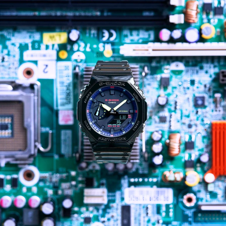 Casio,G-SHOCK 48.50x45.40mm,48.50x45.40mm,Resin,Carbon,Black,Quartz,Countdown,Chronograph,Month,Date,Hardlex,Round,GA2100RGB,GA2100RGB-1A