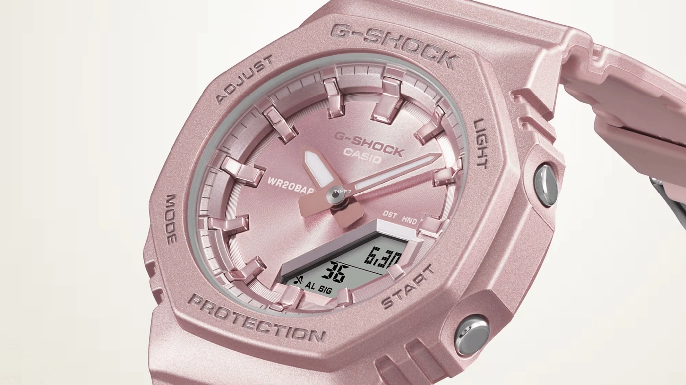 Casio,G-SHOCK 40.20mm,40.20mm,Bio-sourced,Resin,Pink,Quartz,Countdown,Chronograph,Month,Date,Hardlex,Octagon,GMAP2100ST4A