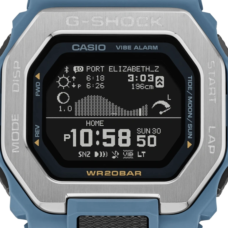 Casio,G-LIDE 50.90x46mm,50.90x46mm,Resin,Bio-sourced,Black,Quartz,Countdown,Chronograph,Month,Date,Hardlex,Square,GBX100,GBX100-2A