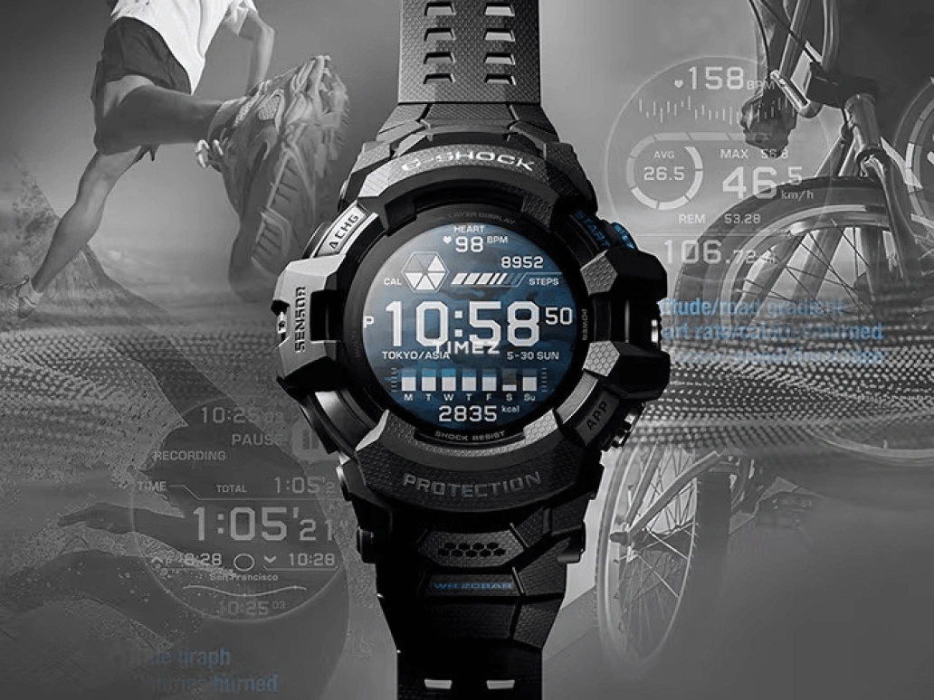 Casio,G-SHOCK 56.30mm,56.30mm,Resin,Blue,Black,Processor,Smartwatch,GPS,Altitude Indicator,Compass,Hardlex,Round,GSWH1000,GSWH1000-1