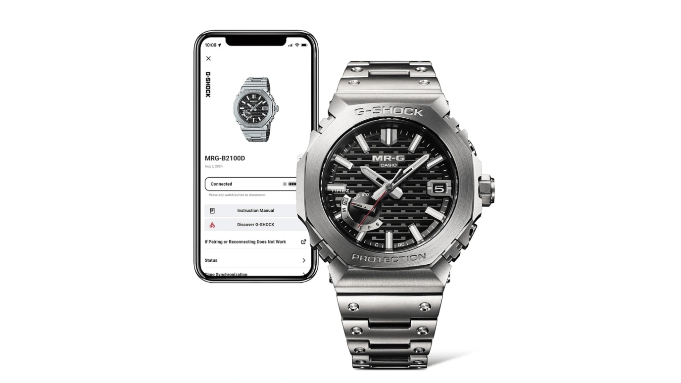 Casio,MR-G 49.50x44.40mm,49.50x44.40mm,Titanium,Cobalt Alloy,Black,Quartz,Date,Day,Retrograde,Anti-magnetic,Sapphire,Crystal Glass,Octagon,MRGB2100D,MRGB2100D-1A