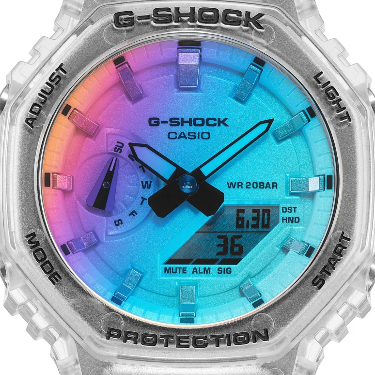 Casio,G-SHOCK 48.50x45.40mm,48.50x45.40mm,Resin,Carbon,Gradient,Blue,Quartz,Countdown,Chronograph,Month,Date,Hardlex,Octagon,GA2100SRS,GA2100SRS-7A