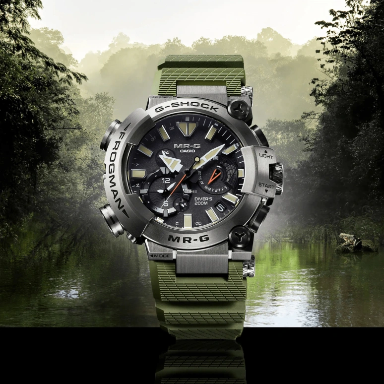 Casio,MR-G 56x49.70mm,56x49.70mm,Titanium,Black,Quartz,Countdown,Chronograph,Date,Day,Sapphire,Crystal Glass,Round,MRGBF1000RG3
