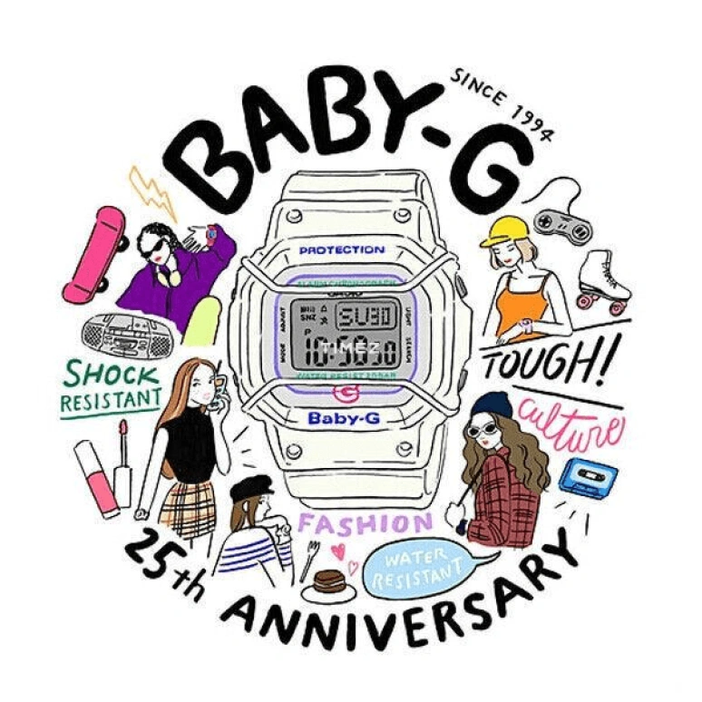 Casio,BABY-G 44.70x40mm,44.70x40mm,Plastic,Black,Grey,Quartz,Rectangular,White,BGD,BGD-525-7E