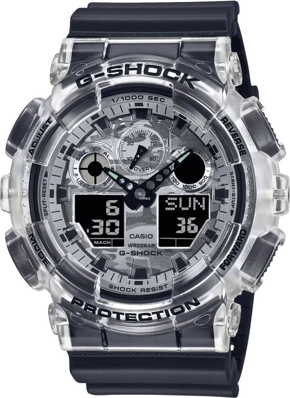 Casio,G-Shock GA-100 55x51.20mm,55x51.20mm,Resin,White,Quartz,Countdown,Chronograph,Month,Date,Hardlex,Round,GA100SKC,GA100SKC-1A