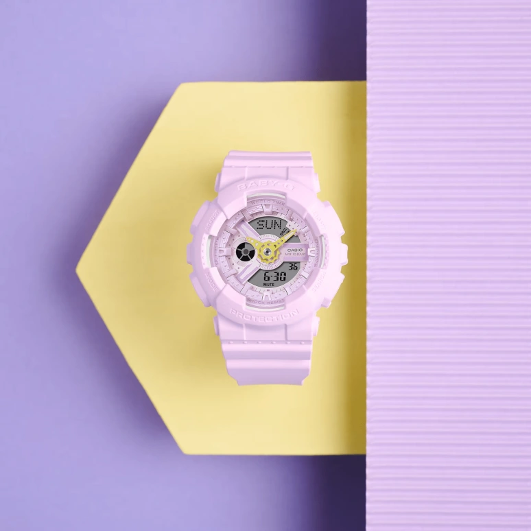 Casio,BABY-G 46.30x43.40mm,46.30x43.40mm,Resin,Purple,Quartz,Countdown,Chronograph,Month,Date,Hardlex,Round,BA110AH,BA110AH-6A