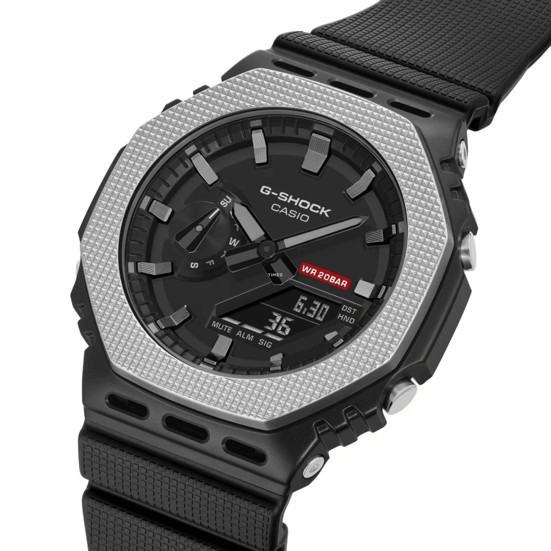 Casio,G-STEEL 49.30x44.40mm,49.30x44.40mm,Resin,Stainless Steel,Black,Quartz,Countdown,Chronograph,Month,Date,Hardlex,Octagon,GM2100BM,GM2100BM-1A