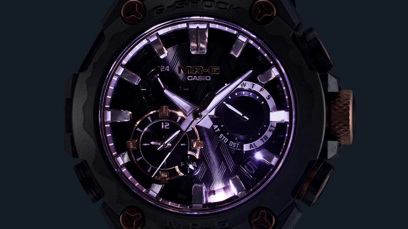 Casio,MR-G 54.70x49.80mm,54.70x49.80mm,Titanium,Black,Quartz,Countdown,Chronograph,Month,Date,Sapphire,Crystal Glass,Round,MRGB2000JS,MRGB2000JS-1A