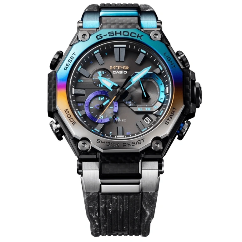 Casio,MTG 55.10x49.80mm,55.10x49.80mm,Stainless Steel,Grey,Blue,Quartz,Countdown,Chronograph,Month,Date,Hardlex,Round,MTGB2000YST,MTGB2000YST-1