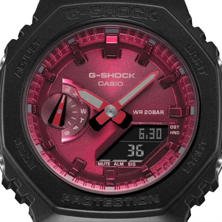 Casio,G-SHOCK 46.20x42.90mm,46.20x42.90mm,Resin,Carbon,Wine Red,Quartz,Countdown,Chronograph,Month,Date,Hardlex,Round,GMAS2100RB1A