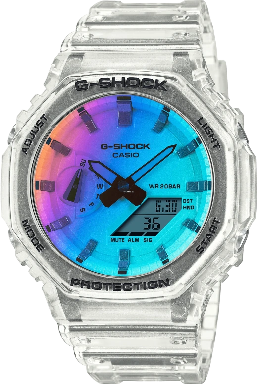 Casio,G-SHOCK 48.50x45.40mm,48.50x45.40mm,Resin,Carbon,Gradient,Blue,Quartz,Countdown,Chronograph,Month,Date,Hardlex,Octagon,GA2100SRS,GA2100SRS-7A
