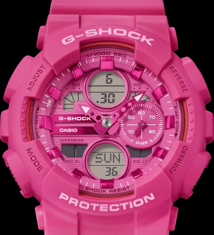 Casio,G-SHOCK 49x45.90mm,49x45.90mm,Resin,Bio-sourced,Pink,Quartz,Countdown,Chronograph,Month,Date,Hardlex,Glass,Round,GMAS140PP,GMAS140PP-4A